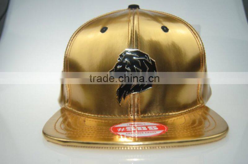 custom high quality gold leather metal plate leather strap baseball caps