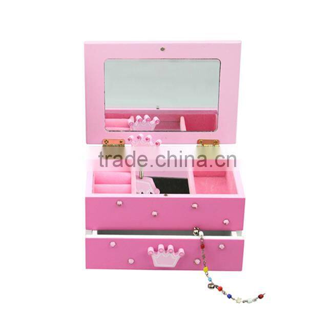 Kids desk top wood organizer,decorative drawer crown desktop mirror box