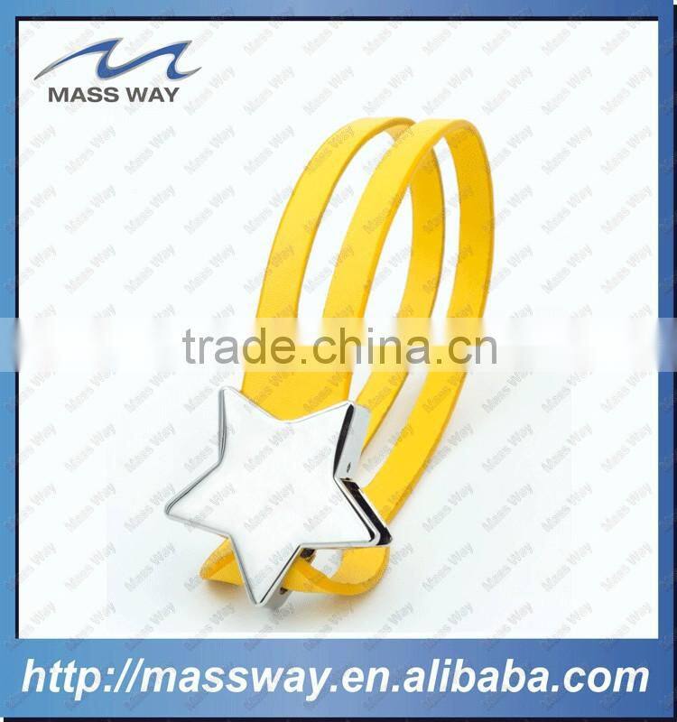 fashion adjustable custom blue genuine metal leather wristband