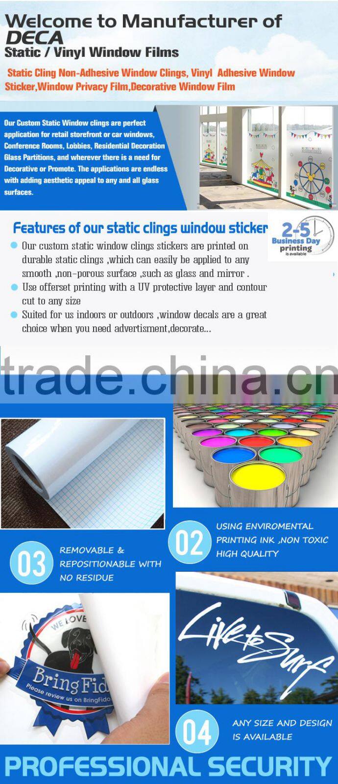 Custom Window Clings Static Decal Sticker Printing