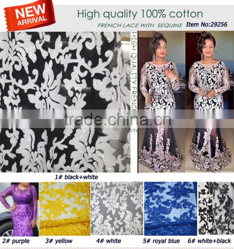 2015 Wholesale New Fantasy African French White Net Sequins Lace Fabric