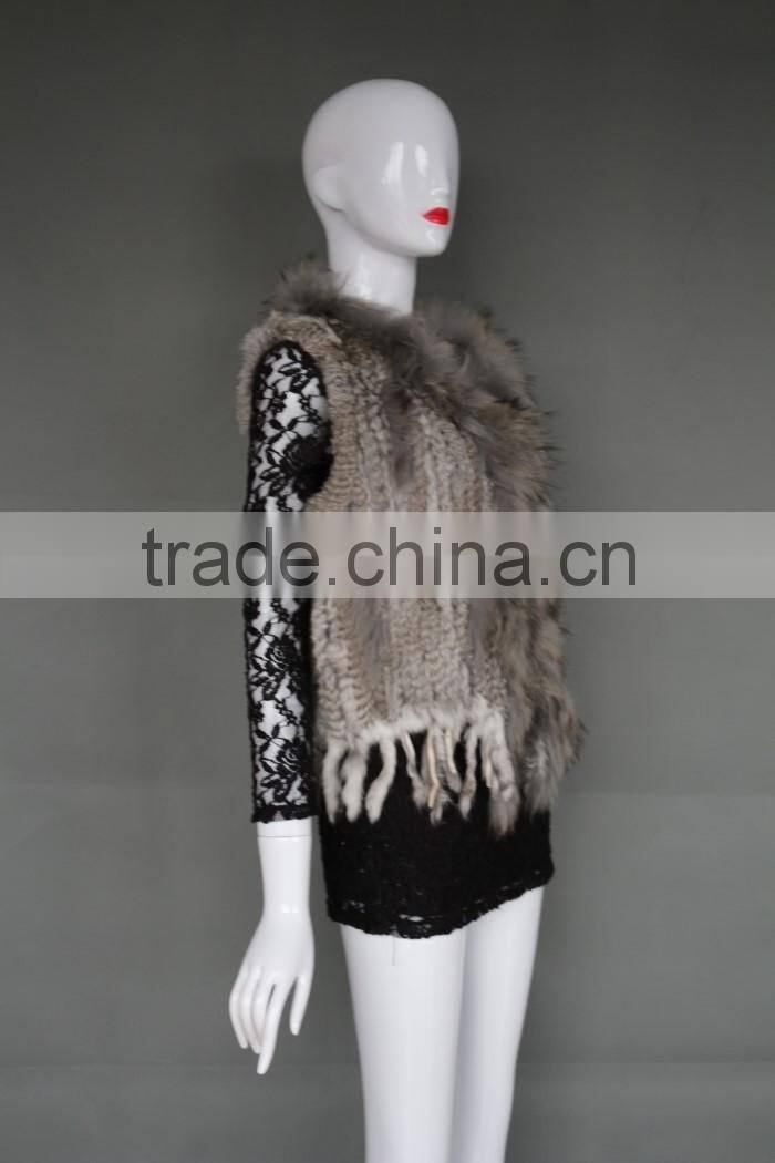 Rabbit fur vest fur collar ladies poncho fashion knitting