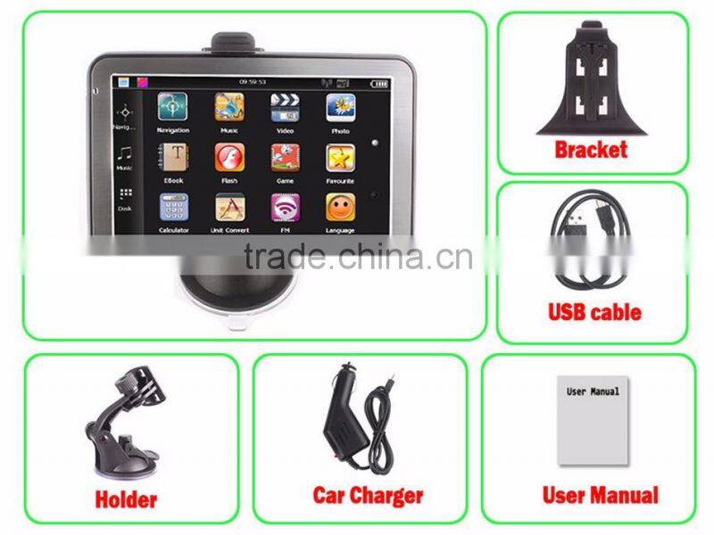 High quality with 128M,4GB, AVIN,Bluetooth,FM Transmitter 5 inch gps navigation