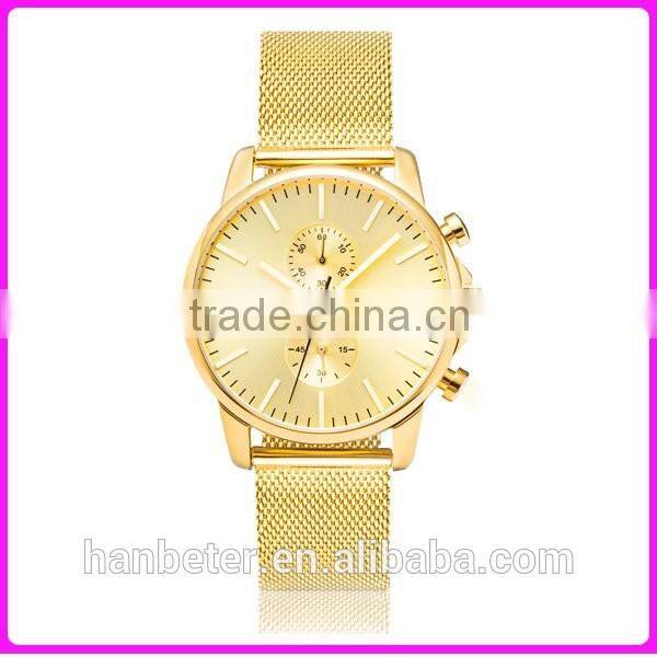 Vogue slim chronograph custom logo mens watches with calf leather strap