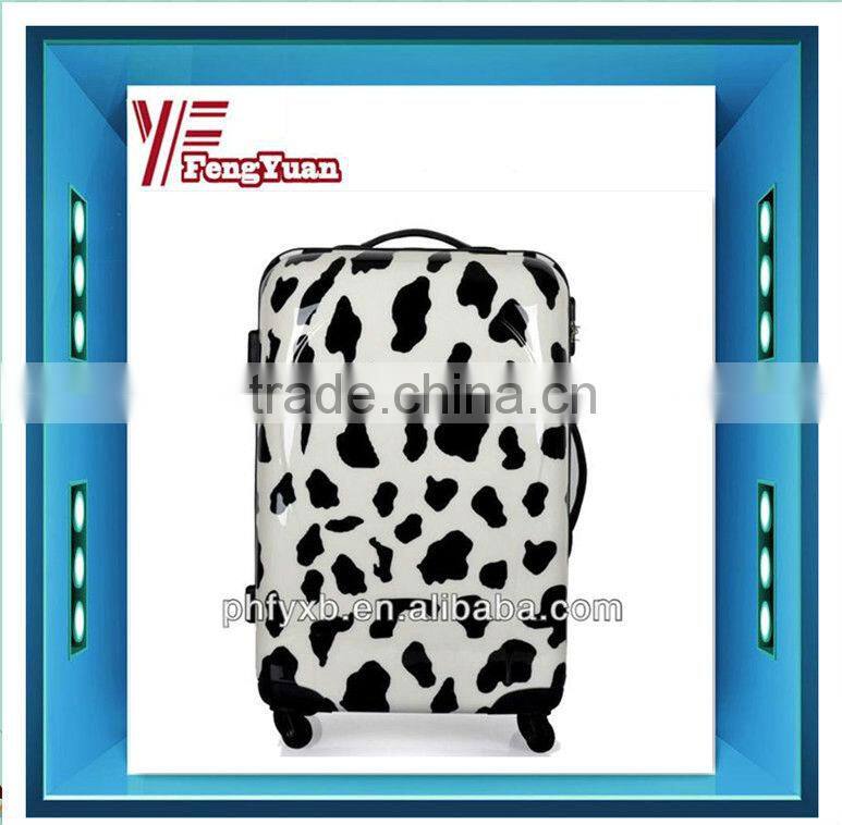 2015 China Alibaba White & Black color like Cow Markings luggage Fashionable Hardcase luggage trolley/Eminent luggage cart