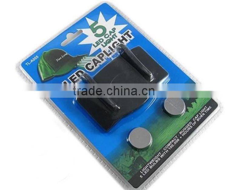 5LEDs Plastic Cap Hat Light 2*CR2032 Battery Powered LED Fishing Light Hat Light Sale Black LED Headlamp for fishing