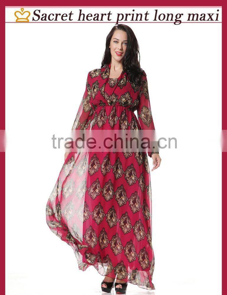 The summer dress code of the new D family of irregular Sacred Heart printed chiffon Italy classical romantic style