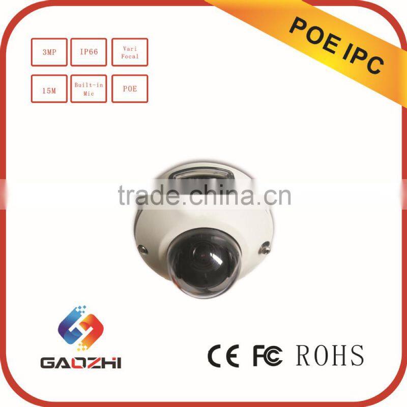 3MP POE Camera -- IP66 Varifocal 30-40m Built-in Mic Dome POE IP Camera