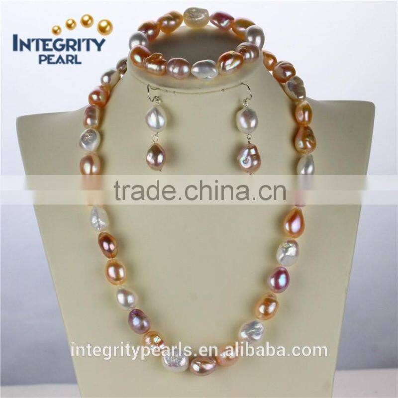 AA 12mm mixed color baroque pearl set cultured pearl set designs
