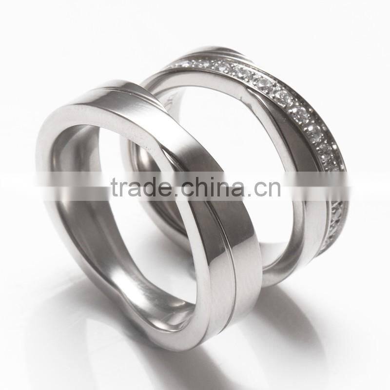 Shiny polished with AAA cubic zirconium stones titanium cross couple ring