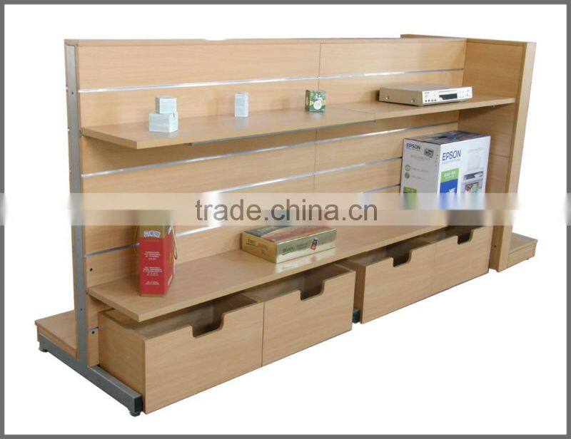 SSW-CW-101 MDF Slatwall Display Gondola Shelving for Supermarket, Store, etc China Furniture Manufacturer