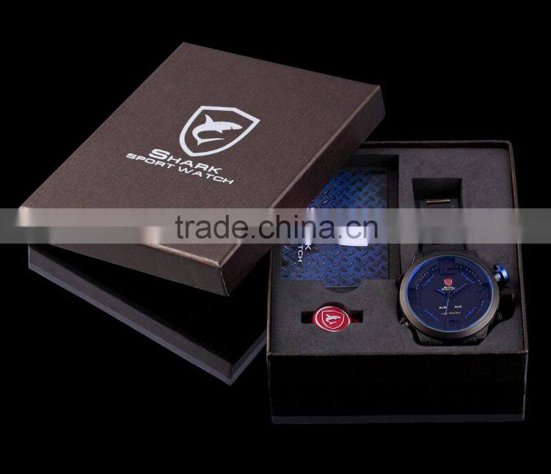 SHARK Stainless Steel Japan Movement Analog Date Alarm Quartz Wrist Mens Sport Digital Watch