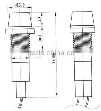 12v amber green red fire system mini waterproof LED indicator light 200mm cable leading anti vandal IP67 12mm diameter panel