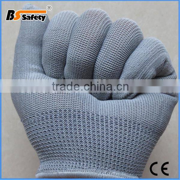 BSSAFETY gray and black color polyester nylon working glove no coating