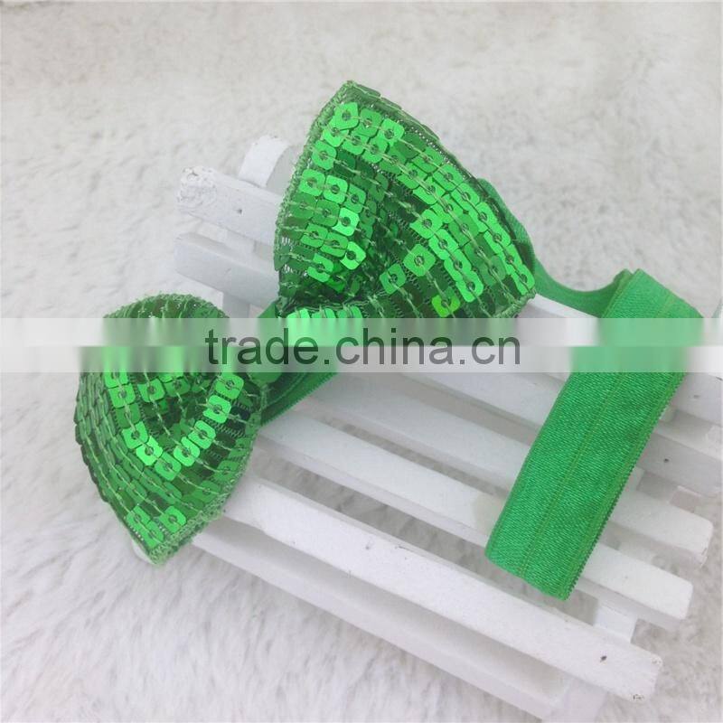 New Arrival 3inch Sequin Hair Bows Sequin Bows With Elastic Baby Headband for Baby Girls Hairband for Headwear in Stock
