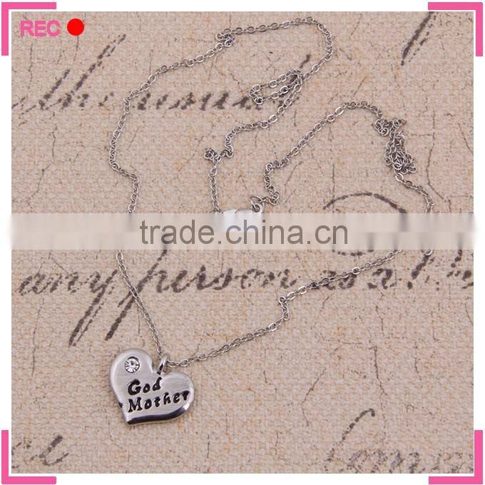 Stainless steel chain necklace with heart pendant, God Mother letters necklace wholesale
