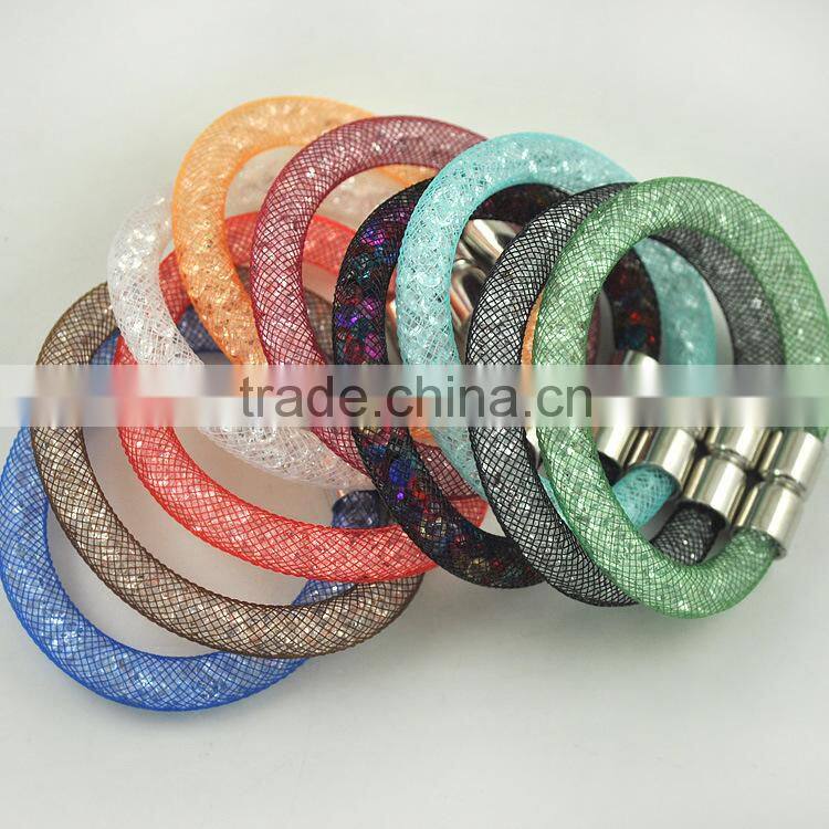 20 mixed color mesh stardust bracelet , magnet clasp bracelet mesh bracelet for woman