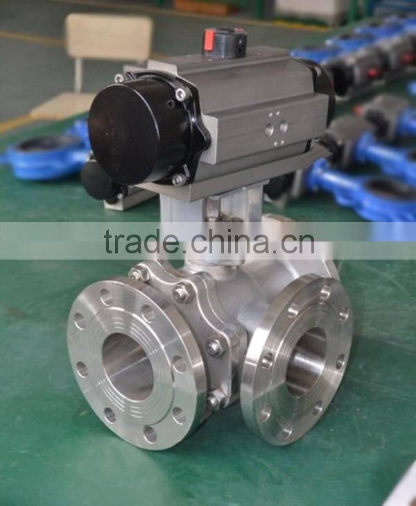 Pneumatic PN16 three-way 316 stainless steel Ball Valve