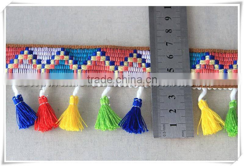 New Design Colored 6.5cm width fancy colorful lace tassel fringe trim