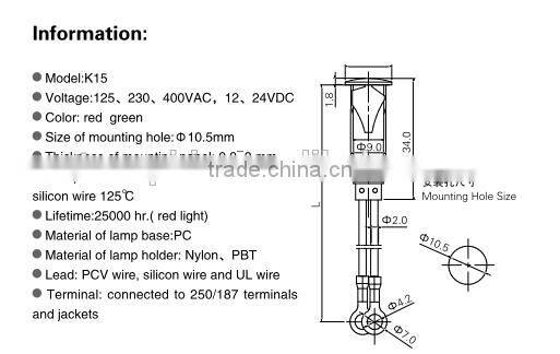 electric water heater neon indicator light/lamp with terminal,indicator light price