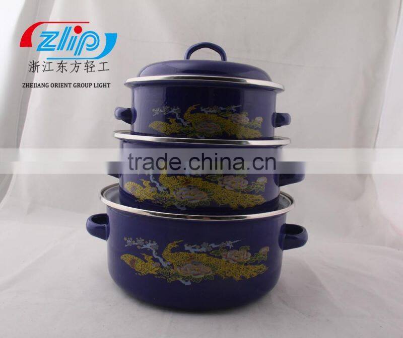 16-20CM 3 Pcs Casserole Straight Shape W/Metal Cover Dark Color Decor