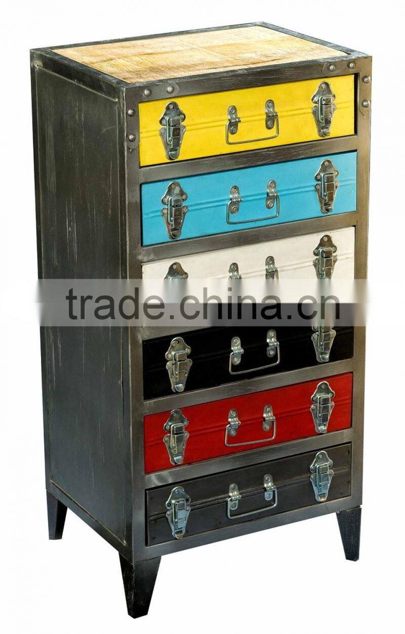 metal frame colorful drawers Antique living room cabinets