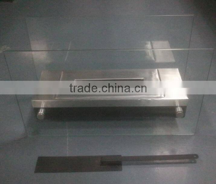 large stainless steel bio ethanol fireplace with crushed glass