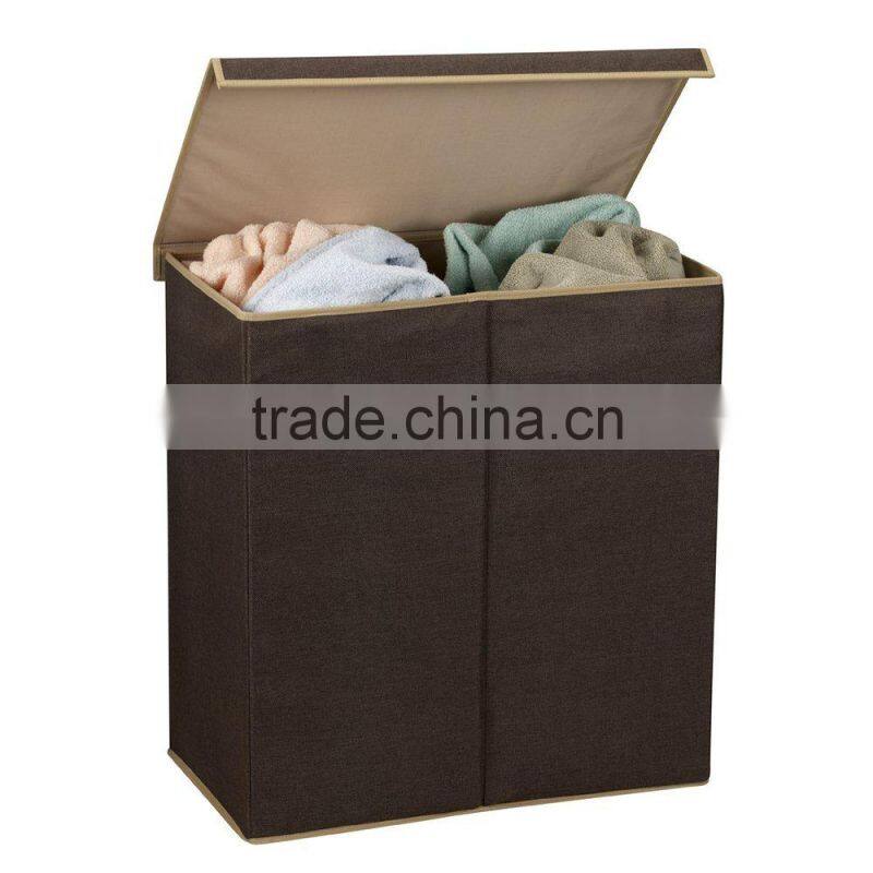 Collapsible Laundry Hamper -Double Hamper Laundry Sorter with Magnetic Lid Closure, Coffee Linen