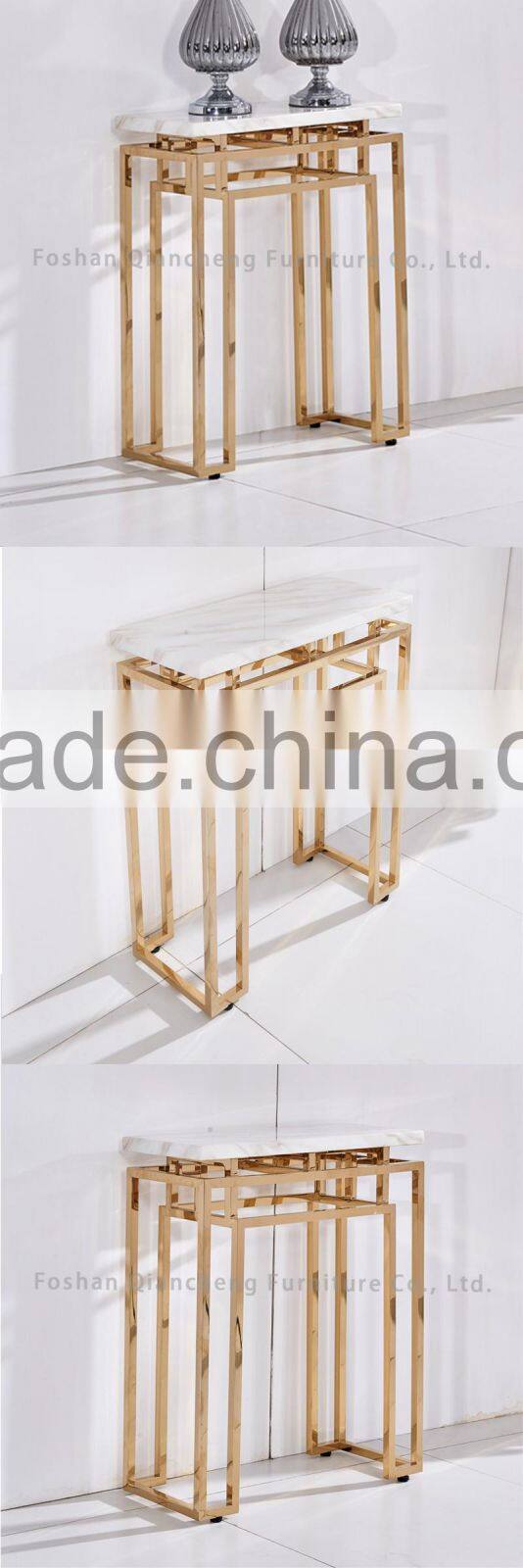 Normcore golden console table with white marble