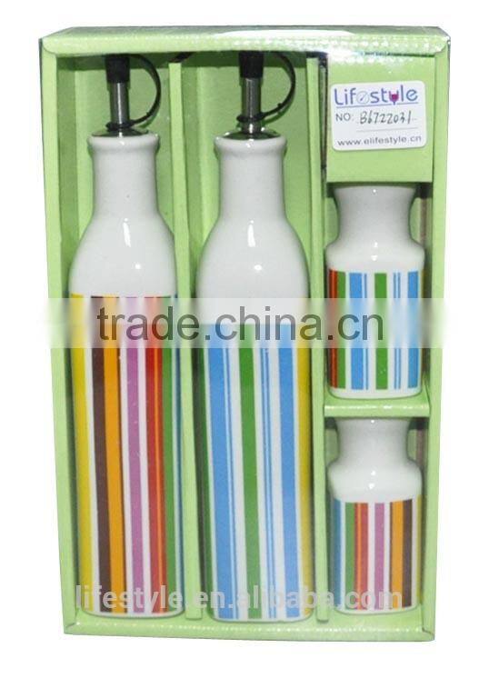 Ceramic Sell Oil & Vinegar Set,Stoneware With Decal
