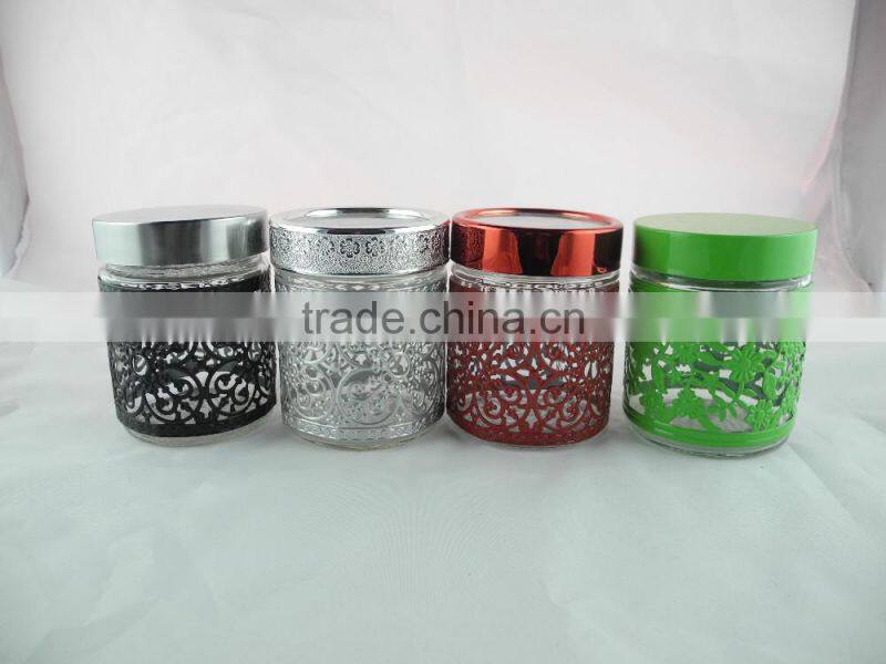 high quality red glass storage jar with hollow out of skin