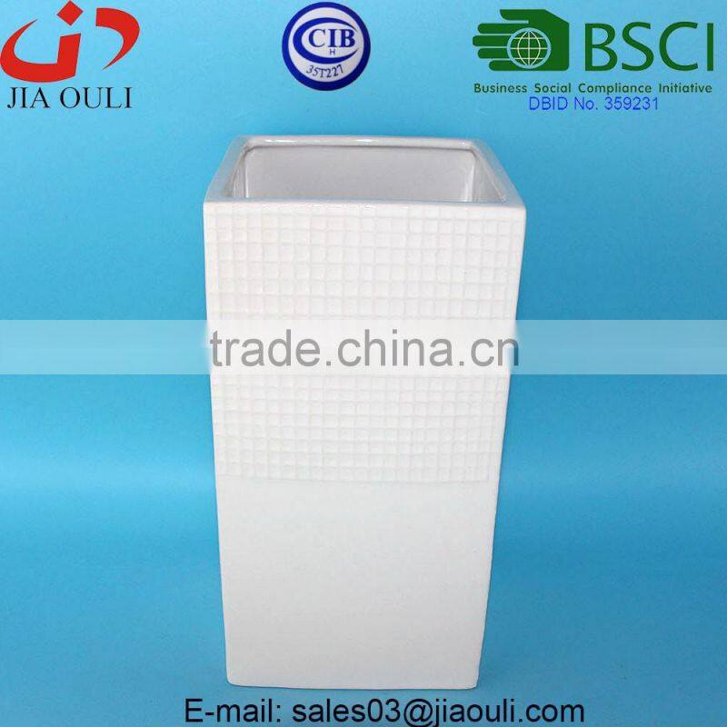 Dimple stripes design glazed white Ceramic Plant Garden Vase