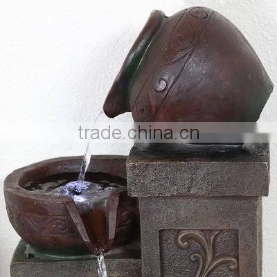 Tiered Pottery Tabletop Water Fountain with LED Lights