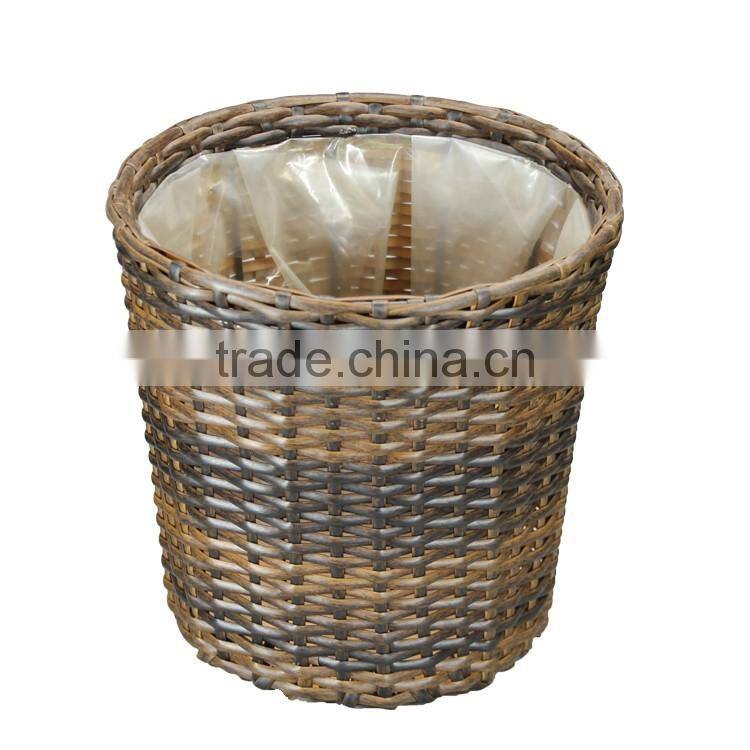 Decor Gardening Planter Classic Round PE Rattan Basket with PVC Liner