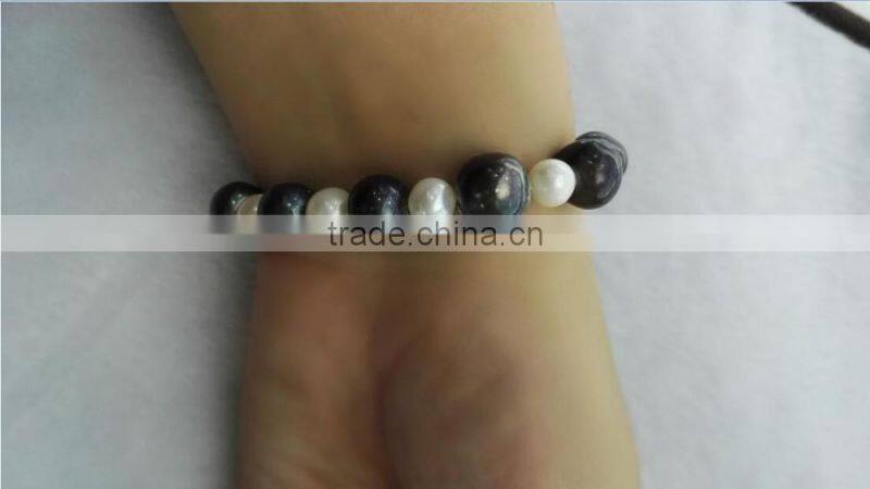 hot selling 3-4mm white and 8-9mm black freshwater pearl bracelet