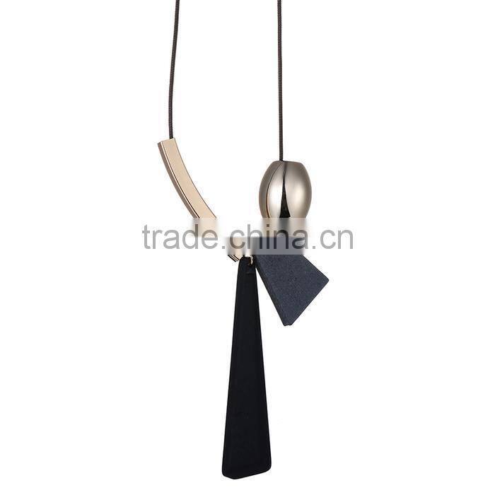 geometric wood bead pendant necklace gold curved tube bead black chain necklace geomotric rubber pendant long sweater necklace