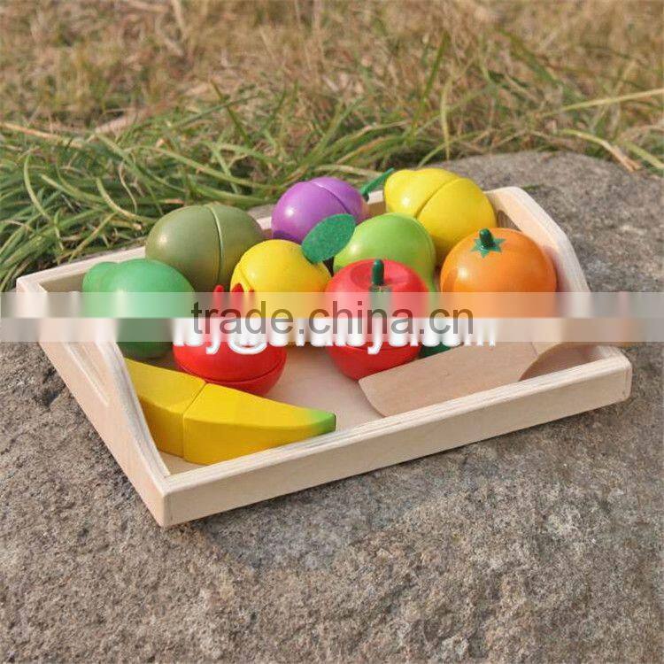 Pretend play kitchen toys wooden cutting fruit set for children W10B185