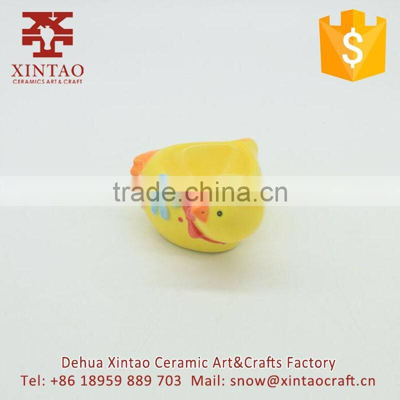 Yellow unique custom ceramic chicken candle holder