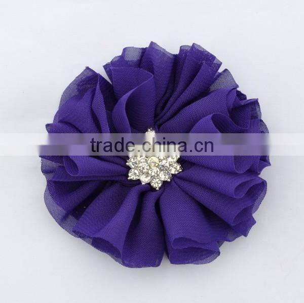 handmade chiffon flower with rhinestone for kids hair accessories