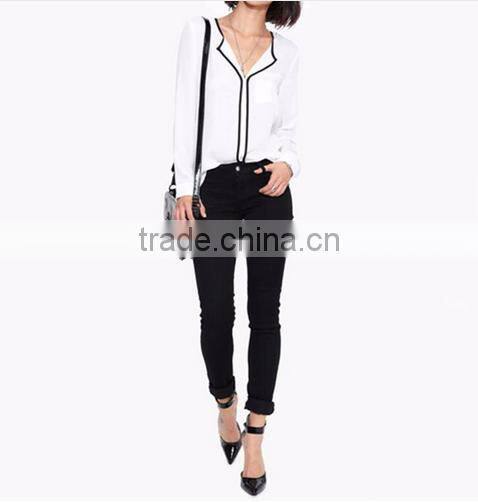 OEM Ladies Long Sleeve White Chiffon Blouse