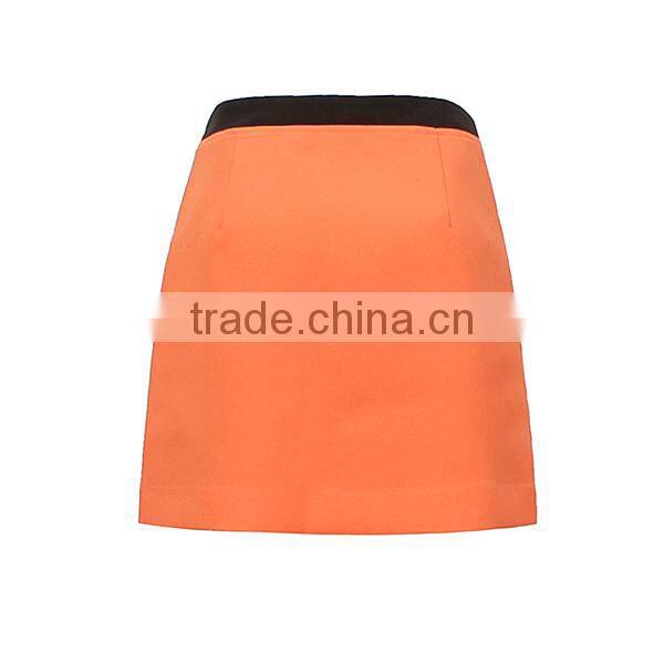 latest design front zipper design A-line office uniform skirts 2015 high quality ladies short skirt