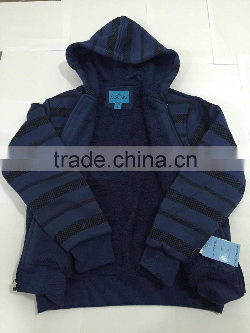 Manufacture Navy blue stripe style boy baseball jacket with hoody