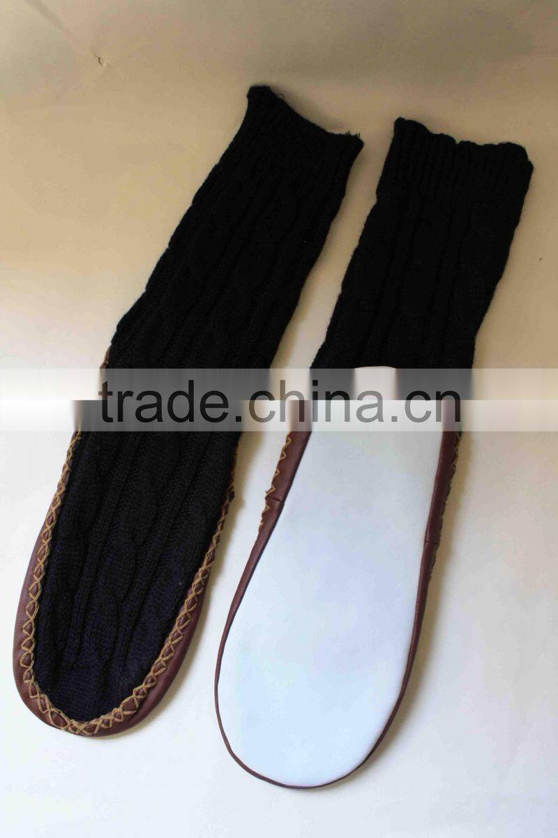 Waterproof slipper socks with leather sole