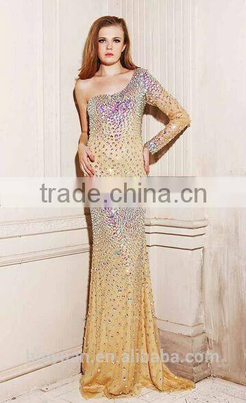 tulle one shoulder beaded long evening dress 2015