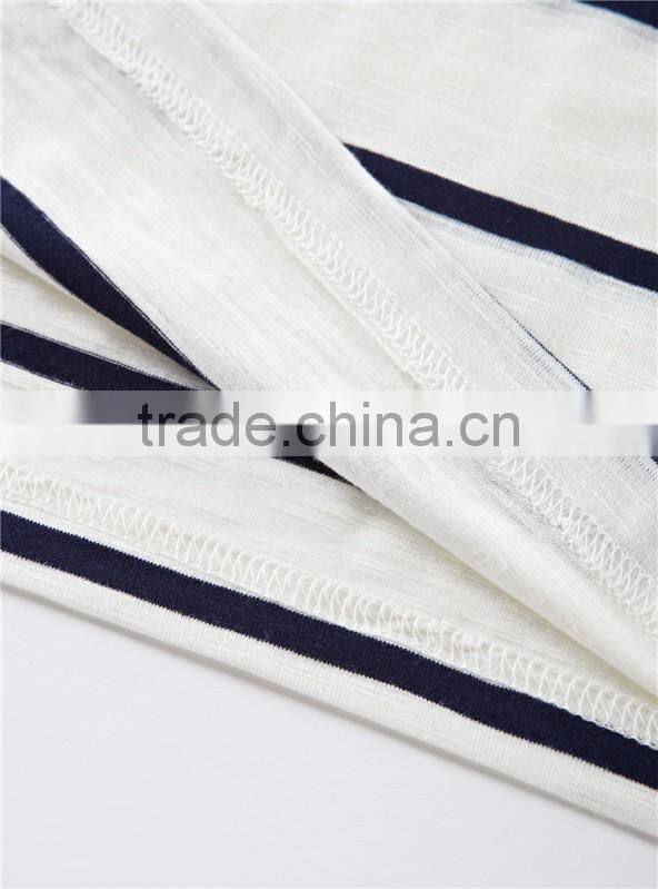 European American style leisure loose knitting minimalism round collar short sleeve stripe T-shirt