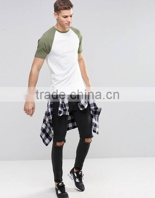 Wholesale men contrast raglan short sleeves muscle tight fit t-shirt