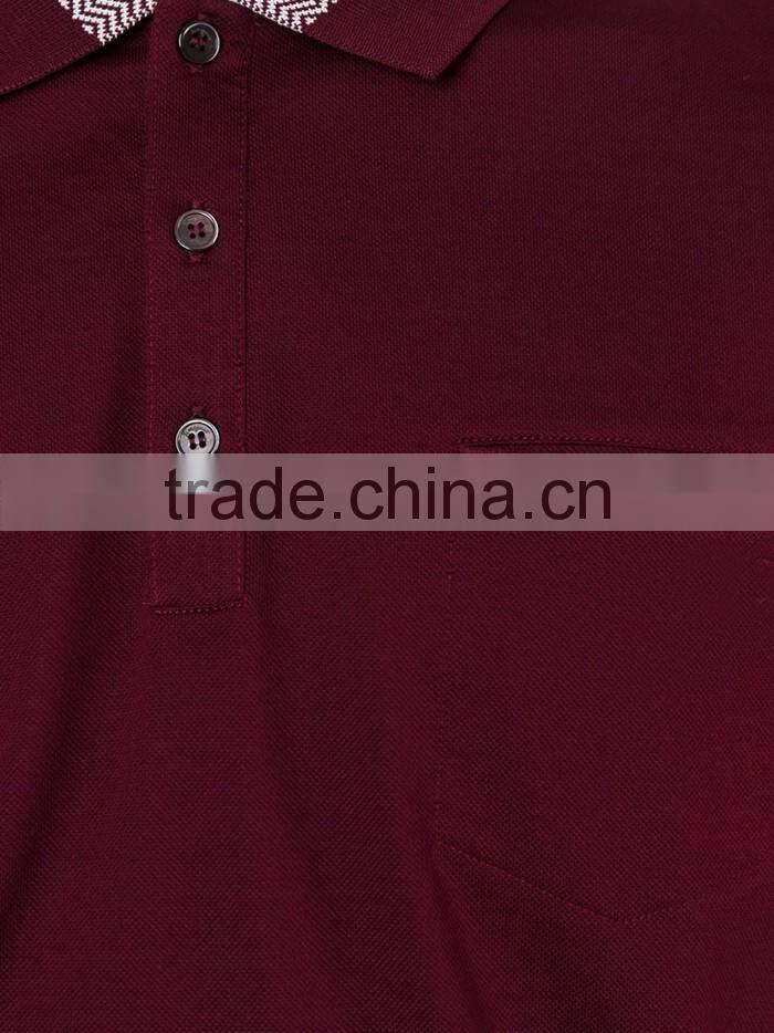 China manufacturer good quality red cotton zig zag trim polo t shirt with pocket