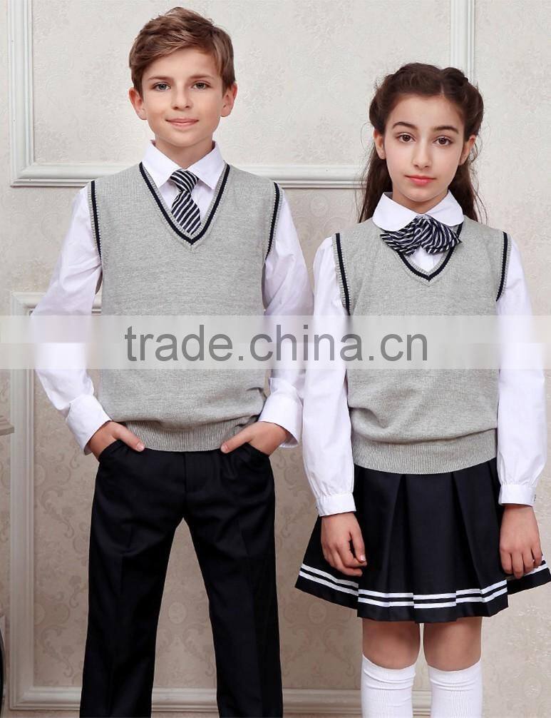 Stylish V-neck sleeveless beautiful knitted korean high school uniforms