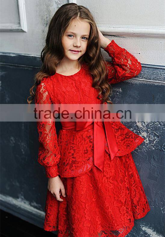 Red Long Sleeve Maxi Dress A line Mommy And Me Lace Women Baby Party Dress