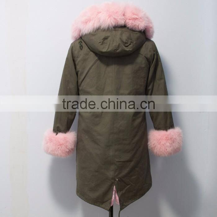 Myfur Baby Pink Thick Part Fox Fur Trimmed Luxury Ladies Fashion Long Parka